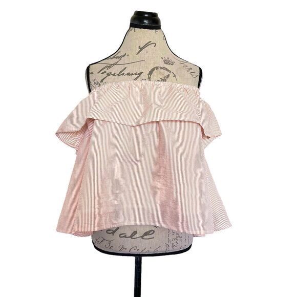 Collegiate  Womenz Sz XS Game Day Blouse  Off Shoulder Striped Open Back Tied - Picture 1 of 12